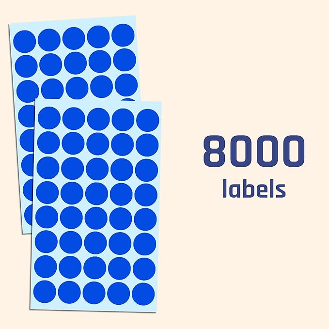 8000 Pack, 3/4" Round Dot Stickers Circle Labels - Blue