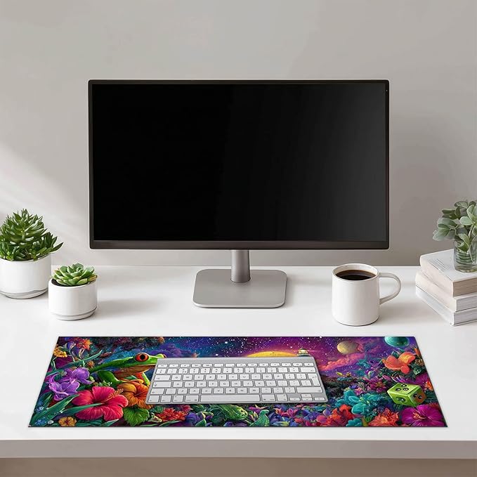 Large Mouse Pad Gaming Mousepad 31.5 x 11.8 Inch Keyboard Desktop Mat Diatomite XL Mouse Pad for Home and Office Desk Accessories with Fantasy Cosmic Frog Lighthouse Artwork Diatomite