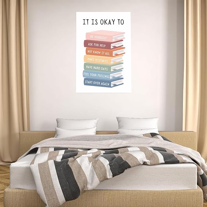 It's Okay To Not Be Okay Poster Motivational Kids Art Classroom Posters Quotes Educational Wall Art Be Yourself Playroom Wall Art Decor Unframed 24x36inch