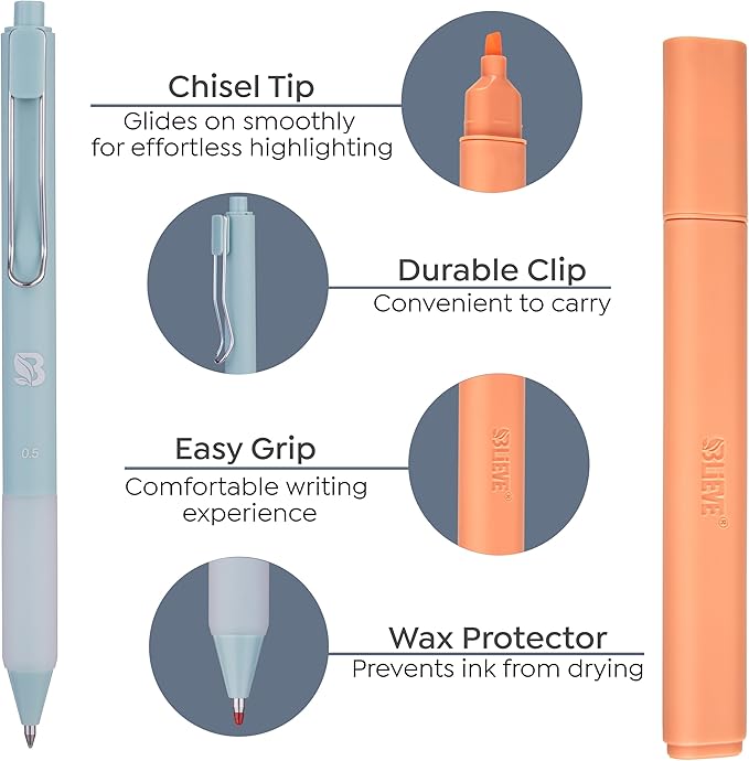 BLIEVE - Aesthetic Highlighters and Gel Pens With Soft Ink And Tip, Bible Highlighters and Pens No Bleed, Dry Fast Easy to Hold, for Bible Journaling Planner School Supplies (Pastel Muted, Multicolor)