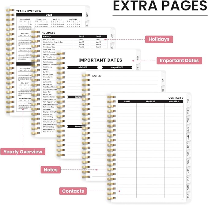 2026 Planner, Monthly and Weekly Calendar Planner for Women, Jan 2026 - Dec 2026, Hardcover Pretty 2026 Agenda Planner Book with Tabs, Spiral Bound, Perfect for School Office Home Supplies, 6.3" x 8.5" - Painted Bloom