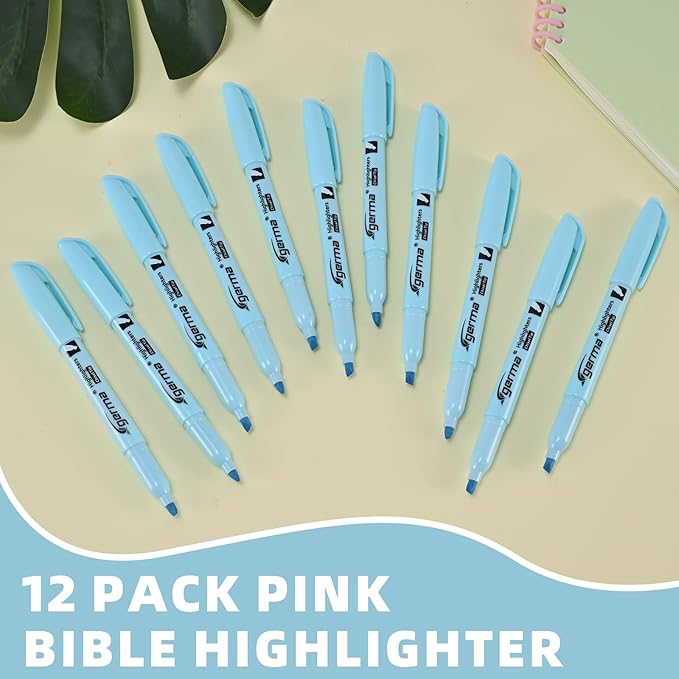 Blue Highlighters 12 Pack, Mild Pastel Color, Chisel Tip Bible Highlighters No Bleed, Quick-Drying, Cute Aesthetic Markers for Journaling, Bible Study, School Office Supplies