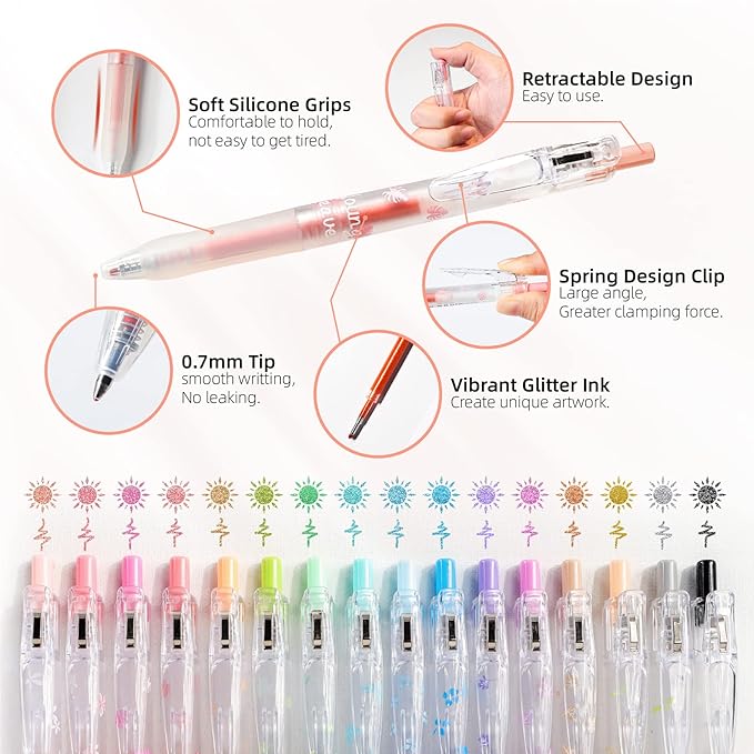 8 Color Retractable Gel Pens Colorful Glitter Gel Pen Set Japanese Style 0.7mm Aesthetic Colored Pens for Office School Stationery Supplies (8B)…