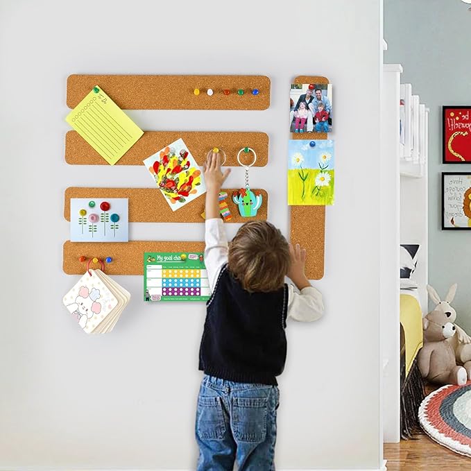 12 Pack Self Adhesive Cork Board Strips for Office, Home, Classroom with 100 Push Pins