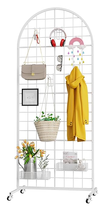 Grid Wall Panel 1PCS Display Stand 2' x 5.2' FT White Grid Wall Panels Movable Retail Display Racks Floorstanding Gridwall Heavy Duty with Wheel for Art Craft Photo Displays Fair Trade Show