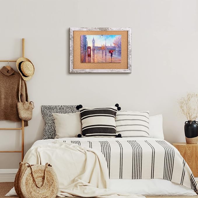 Cork Board Bulletin Board, Decorative Hanging Framed Cork Boards for Walls, Pin Board Vision Board for School Home Kitchen and Office, Bulletin Board with White Wood Frame (4333,WH,2pc)