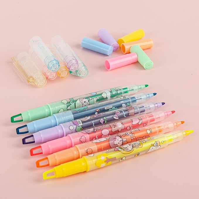 AIHAO Clear View Dual Tip Highlighters, 6-Pack Assorted Colors – See-Through Chisel & Fine Tips, Precise Highlighting Marker Set