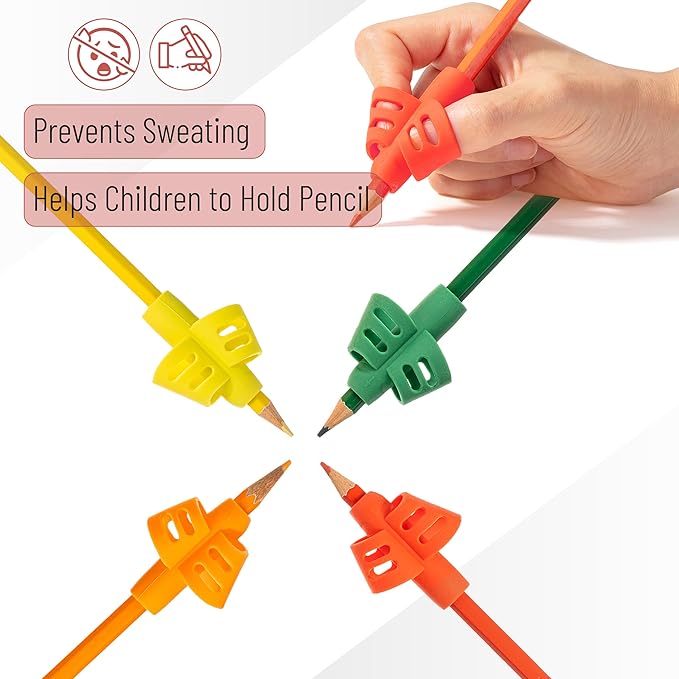 Mr. Pen- Pencil Grips for Kids Handwriting, 4 Pack with 4 Clips, Tropical Colors, Flexible Silicon Pencil Holder for Kids, Right & Left-Handed