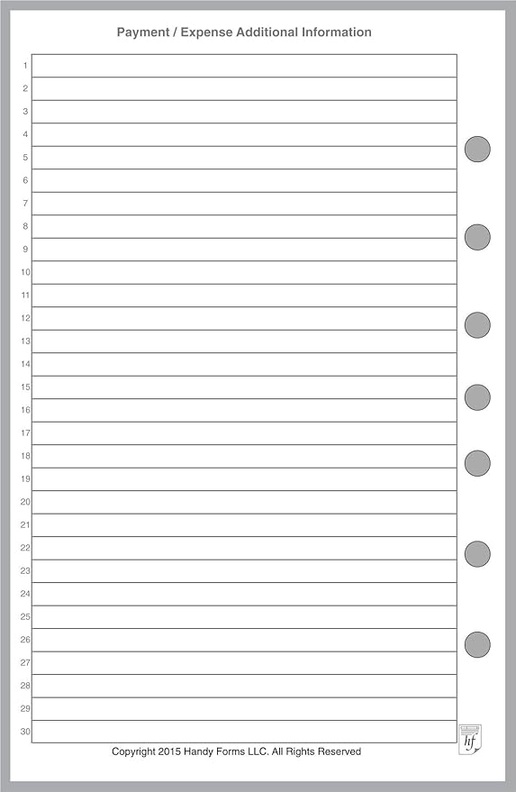 Classic Size Payment/Expense Record and Check Register, Sized and Punched with 7 Holes for 7-Ring Notebooks Such as Franklin, etc. (5.5" x 8.5")