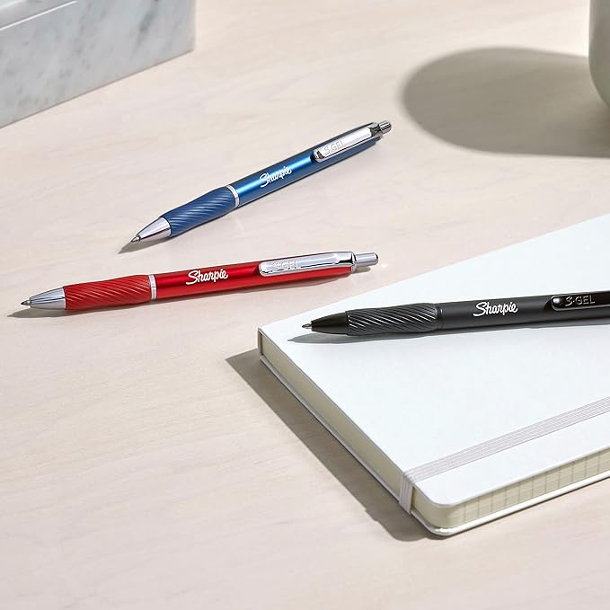 Sharpie S-Gel Gel Pens Sleek Metal Barrel Matte Black Medium Point (0.7mm) Black Ink 12 Count