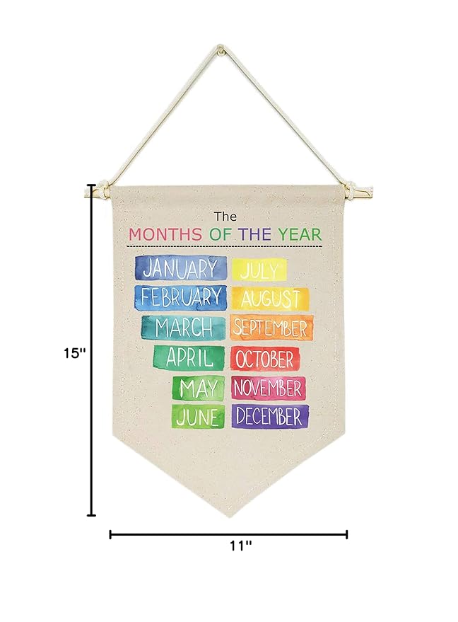 The Months of The Year Education - Christmas Gifts for Baby Kids Nursery Room Front Door - Canvas Hanging Flag Banner Wall Sign Decor -Preschool Education - Baby Shower,Birthday, New Year Gifts
