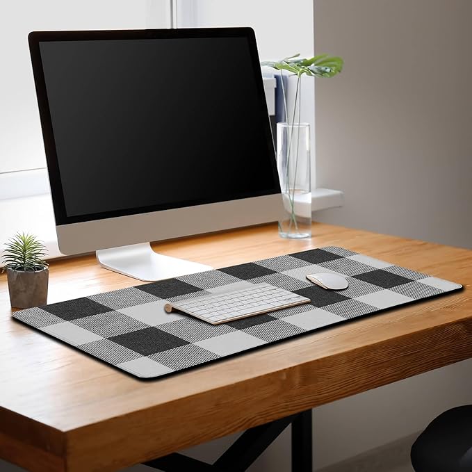 Office Desk Mats Black and White Pad Buffalo Plaid for Table Gaming Mouse Pad Extra Large Mouse Pads Full Desk Mousepad Non-Slip Rubber Base 35.4" X 15.7" for Game Office, Buffalo Plaids