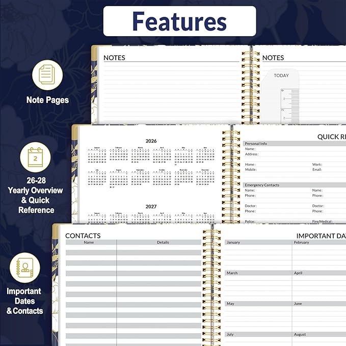 SUNEE 2026 Appointment Book, Quarter-Hourly, Weekly & Monthly - from January 2026 - December 2026, 8.5"x11" Weekly Planner, Flexible Cover, Note Pages, Pockets, Bookmark, Spiral Binding,