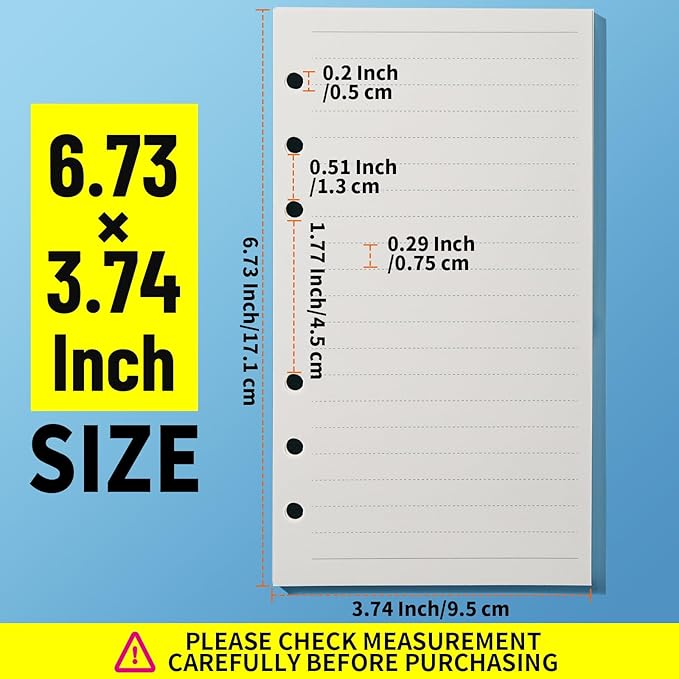 LEOBRO A6 Paper, Planner Inserts for A6 Binder, 6.73"x3.74" Lined Paper, with Binder Pockets & Dividers, for Refillable Notebook, Journal, Planner Refills