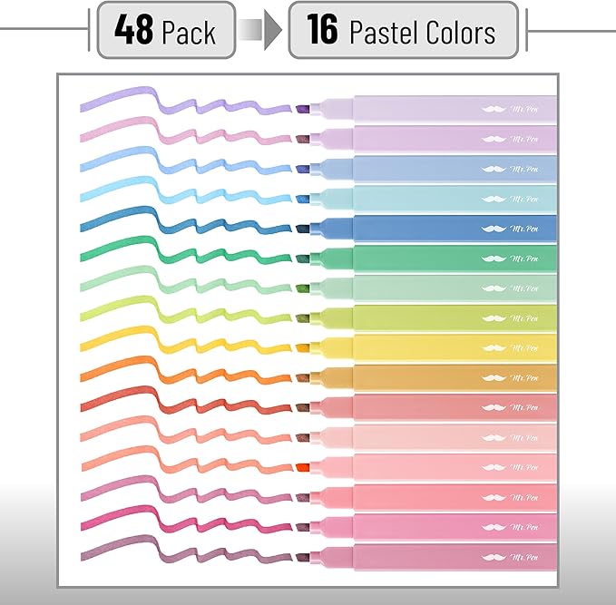 Mr. Pen- Aesthetic Highlighters, 48 Pack, Chisel Tip, Pastel Colors, Bulk Cute Highlighters Assorted Colors