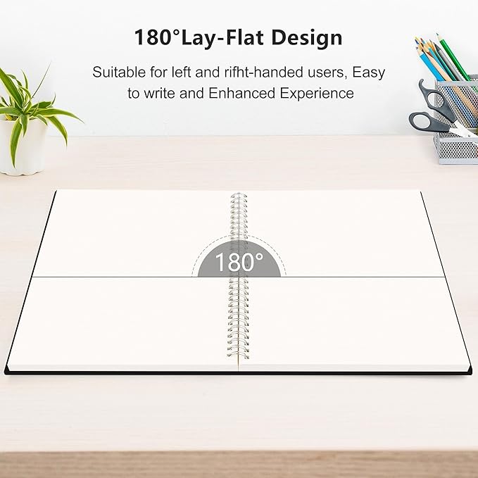 RETTACY Blank Journal Notebook, 300 Pages, A4 Large Size (8.2'' x 11.2''), 120 GSM Thick Paper, Flexible Plastic Cover, Spiral-bound, for Sketching, Drawing, Painting (Navy Blue)