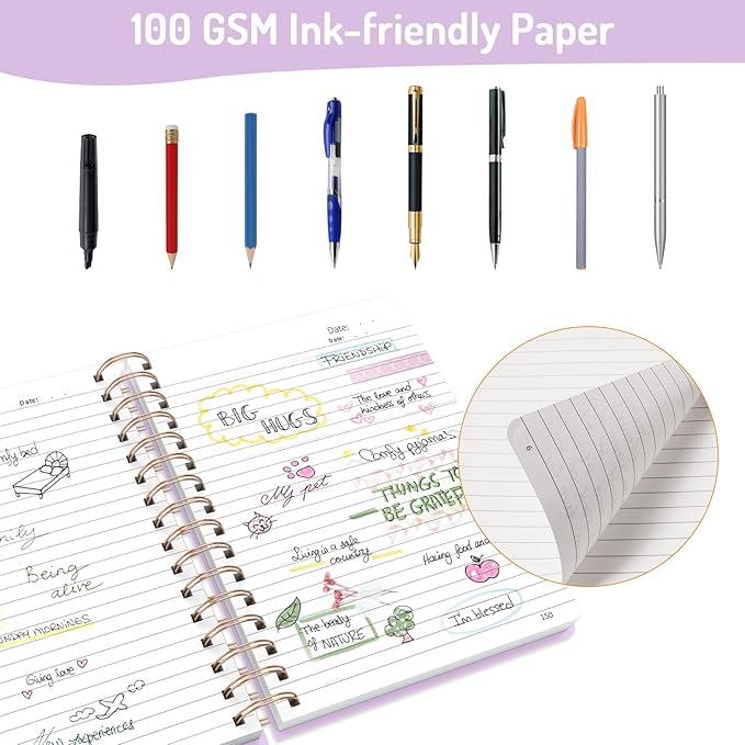 Forvencer Lined Spiral Journal Notebook with 300 Numbered Pages, B5 College Ruled Thick Journals for Writing with 100GSM Paper, Hardcover Notebooks with Contents for Work, School, Women, Men, Purple