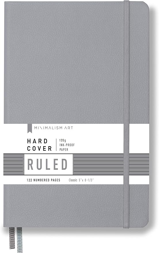 Minimalism Art, Premium Hard Cover Notebook Journal, Classic 5" x 8.3", 122 Numbered Pages, Gusseted Pocket, Ribbon Bookmark, Extra Thick Ink-Proof Paper 120gsm, San Francisco (Ruled, Gray)