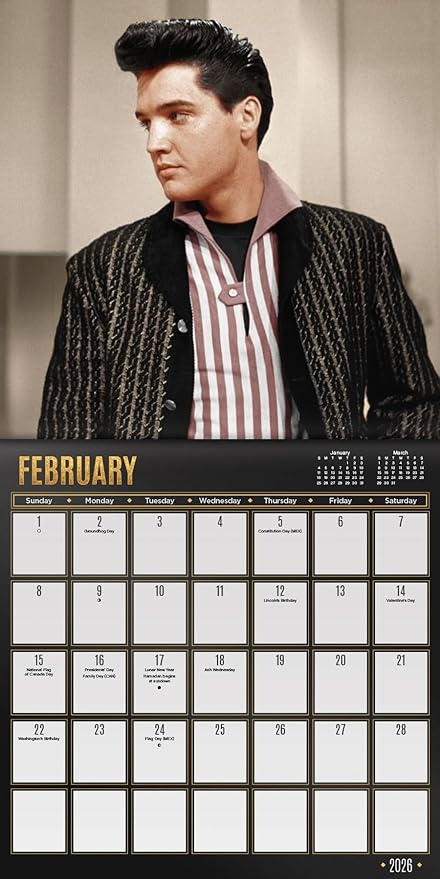 Elvis Presley Calendar 2026 - Deluxe 2026 King of Rock and Roll Mini Calendar Bundle with Over 100 Reminder Stickers (Graceland Gifts, Office Supplies)