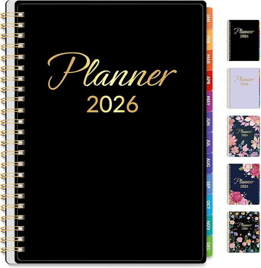 GNL 2026 Planner, Weekly ＆ Monthly Planner 2026, JAN. 2026 – DEC. 2026, 6.4" x 8.3" Monthly Agenda Planner with Tabs, Waterproof Flexible Cover, Spiral Binding, Double-sided Pocket, Bookmark, Black