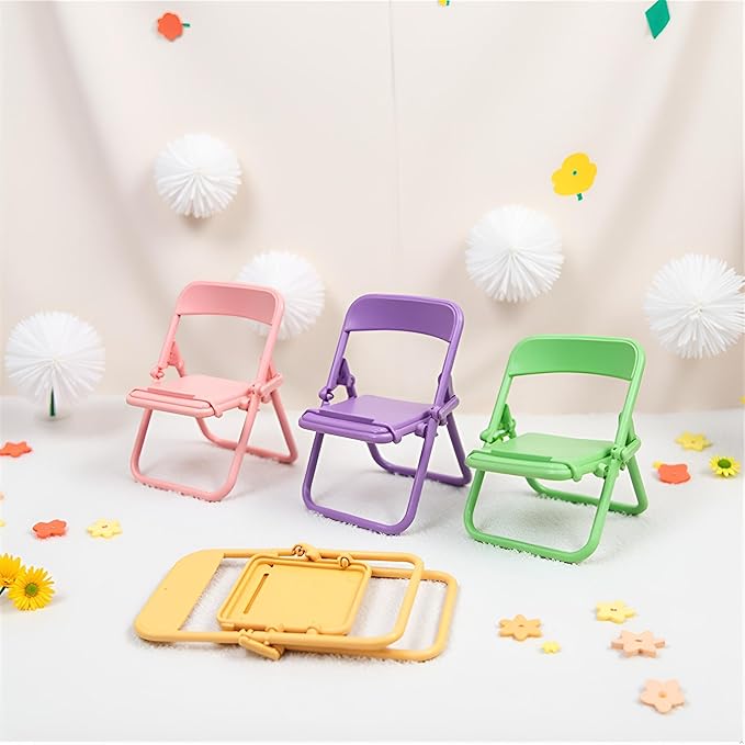 10Pcs Foldable Chair Phone Stand, Mini Universal Mobile Holder in Candy Colors - Cute Desk Decor Accessories, Portable Stool Organizer for Workspace, Gift Ideas and Miniature Decorative Items