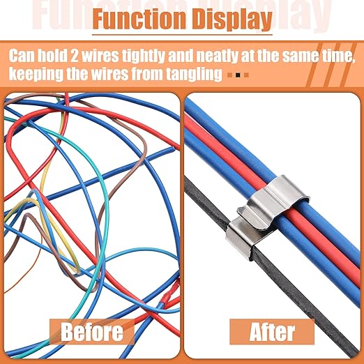 Zhengmy 300 Pcs Trailer Frame Wire Clips Stainless Steel Metal Cable Clips 22.5 mm/ 0.89 Inch Solar Panel Double Wire Clamps Trailer Clamps for PV Wiring Boat Cable