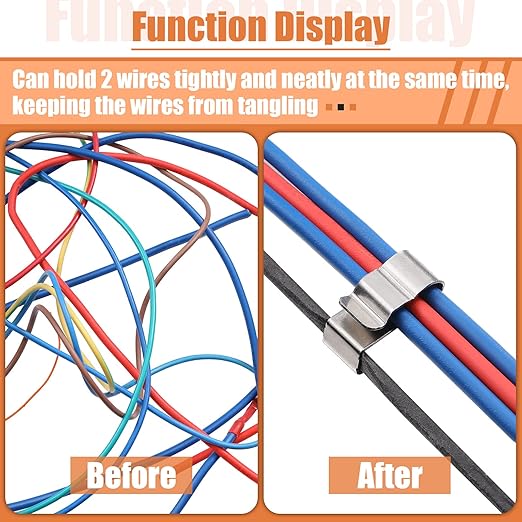 Zhengmy 150 Pcs Trailer Frame Wire Clips Stainless Steel Metal Cable Clips 22.5 mm/ 0.89 Inch Solar Panel Double Wire Clamps Trailer Clamps for PV Wiring Boat Cable