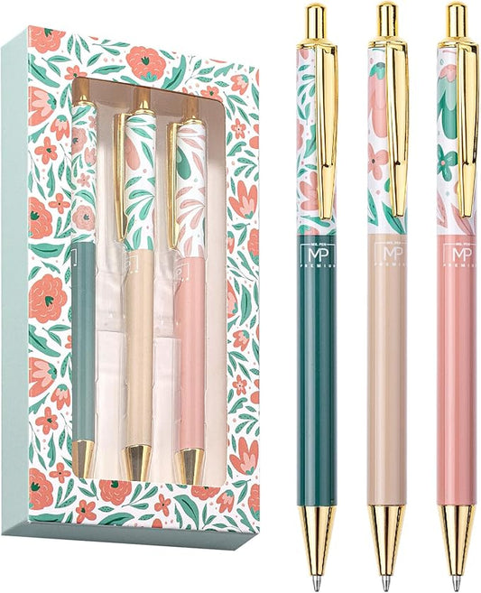 Mr. Pen- Luxury Floral Pen Set, 3 pcs, Black Ink Ballpoint Pens, Floral Pen, Fancy Pens for Women, Cute Pens for Journaling, Valentine Gift