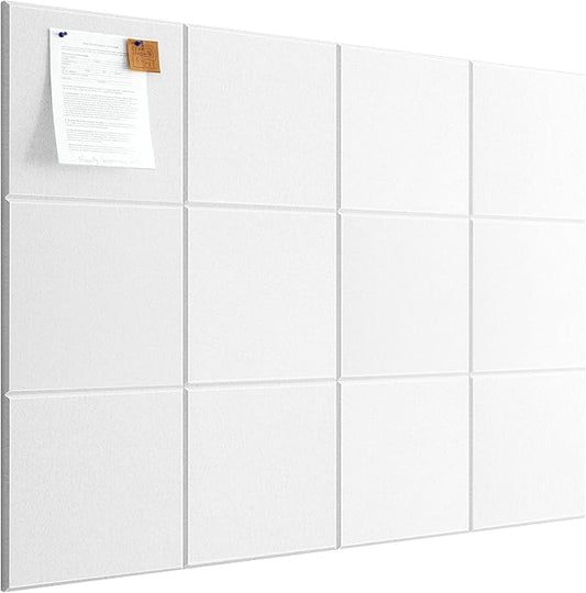 Felt Cork Board for Wall: Extra Large Bulletin Board for Office - 12 PCS Thick Corkboard Tiles White Pin Board Squares Adhesive