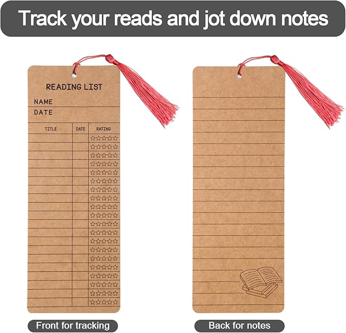 50 Pack Read Across America Bookmarks with Tassels - Bulk Reading Tracker & Log for Students - 3x8 Inch Classroom Rewards for Literacy Week, Teachers, School Library - Reading Challenge Prizes (Brown)