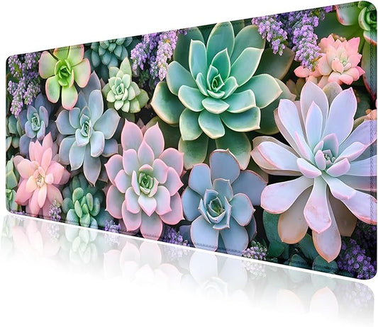 Cute Succulent Plants Large Mouse Pad, Desk Mat Computer Keyboard Pad Non-Slip Rubber Base Waterproof with Stitched Edges for Laptop Gaming, Office & Home 31.5 x 11.8 Inch (XL-17)