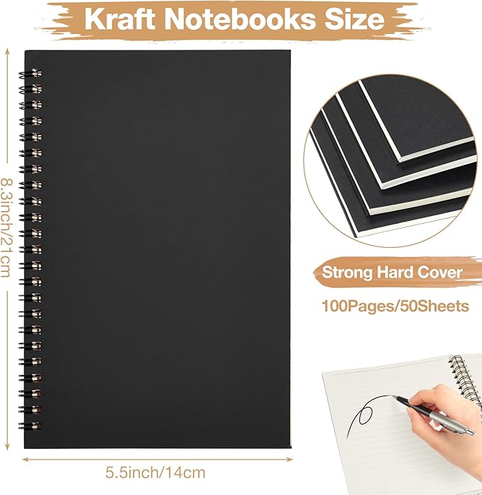 Epakh 36 Pack Blank Spiral Notebook Unlined Notebook Bulk A5 Soft Cover Students Sketchpads Memo Notepad for Drawing Art Back to School Gifts 100 Pages/ 50 Sheets, 8.3 x 5.5 Inches(Black)