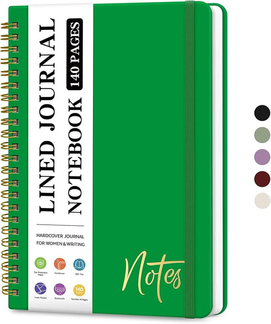 Lined Spiral Journal Notebook for Women, A5 College Ruled Journals for Writing, Hardcover Notebooks for Work, Note taking and Office School Supplies,140 Pages - Racing Green