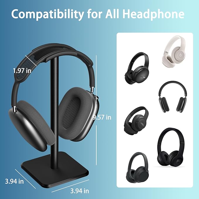 Headphone Stand - Headset Stand with Aluminum Hanger, Headphone Holder for AirPods Max, Sony, Bose, Beats and More (Black)