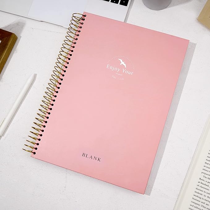 FLYING EAGLE Blank Spiral Notebook Journal 8.5 x 11, 210 Pages Hardcover Sketchbook for Drawing, Pink