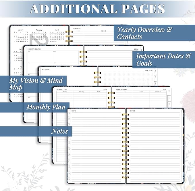2026 Planner 8.5 x 11, Large Weekly and Monthly Planners with Tabs, A4 Spiral Bound Daily Calendar 2026 Planner, 12 Month Agenda Organizers from Jan. to Dec.(Black Bloss)