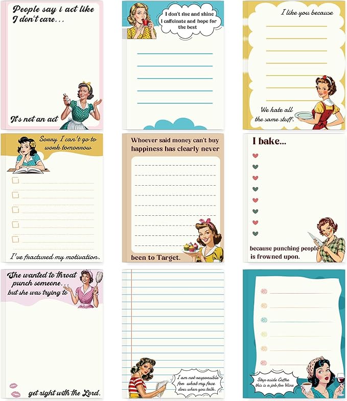 Funny Sticky Notes Gifts - 9 Pack Funny Sticky Notes for Work 3x4 Inch, Sarcastic Post Memo Pads Work Gag Gifts for Coworkers, Self-Stick Notepads Office Study Supplies (450 Sheets)