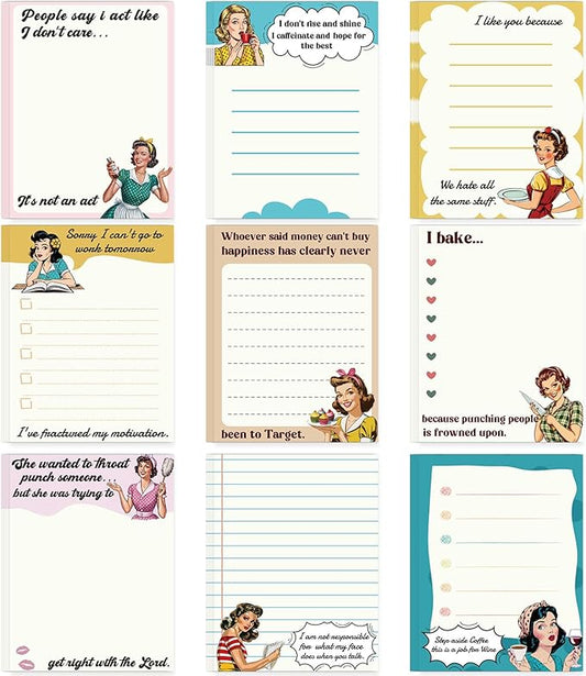 Funny Sticky Notes Gifts - 9 Pack Funny Sticky Notes for Work 3x4 Inch, Sarcastic Post Memo Pads Work Gag Gifts for Coworkers, Self-Stick Notepads Office Study Supplies (450 Sheets)