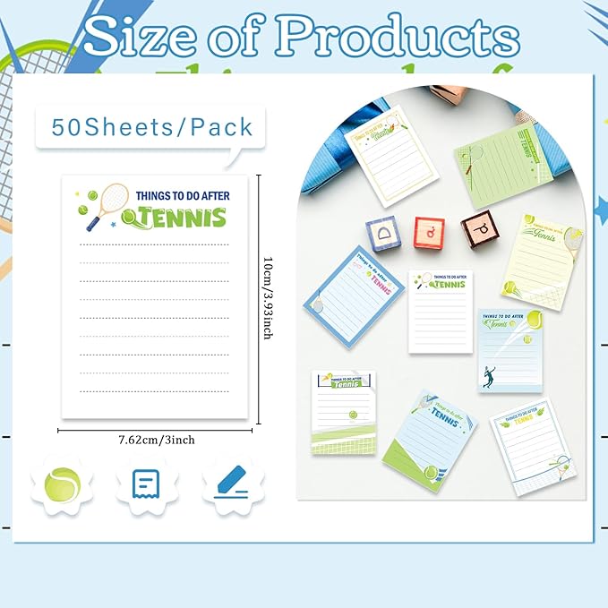 Tennis Sticky Notes Gifts - 9 Pack Funny Tennis Memo Notepads 3x4 Inches, Sport Themed Self-Adhesive Mini Pads, Office School Supplies for Coworkers Students (450 Sheets)