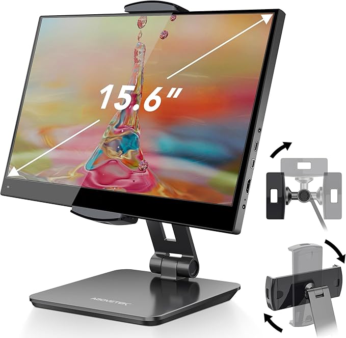 AboveTEK Business Kiosk Aluminum Tablet iPad Stand, 360° Swivel Tablet & Phone Holders for Any 4"-15.6" Display Tablets/Cell Phones/Portable Monitor, Sturdy for Store POS Office (Grey)