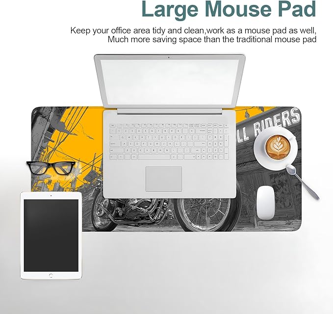 Skull Rider Cyberpunk Motorcycle Gaming Mouse Pad XL 31.5"x11.8" – Bold Yellow Graphic Desk Mat – Anti-Slip Rubber Base & Durable Stitched Edges for Gamers