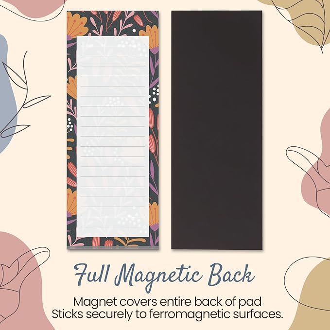 MATICAN Grocery List Magnet Pad for Fridge, 6-Pack Magnetic Note Pads Lists, 60 Sheets Per Pad, 6 Cute Floral Designs, Full Magnet Back To-Do-List Notepads