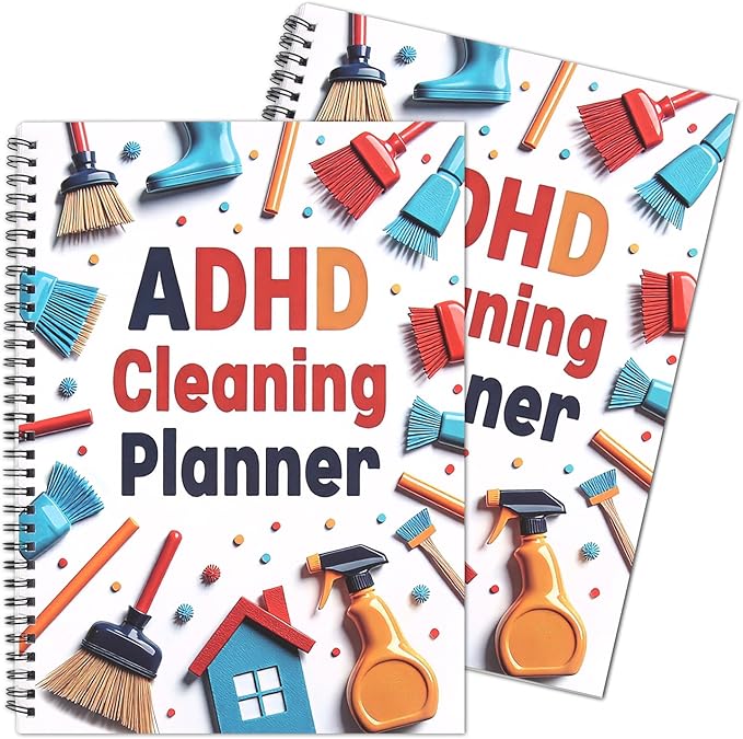 2pcs Adhd Cleaning Planner for Adults Women Teens Adhd Cleaning and Organizing Planner Cleaning Schedule and Checklist Notebook List Daily Weekly Monthly for Home Chore Chart Adhd Daily Planner