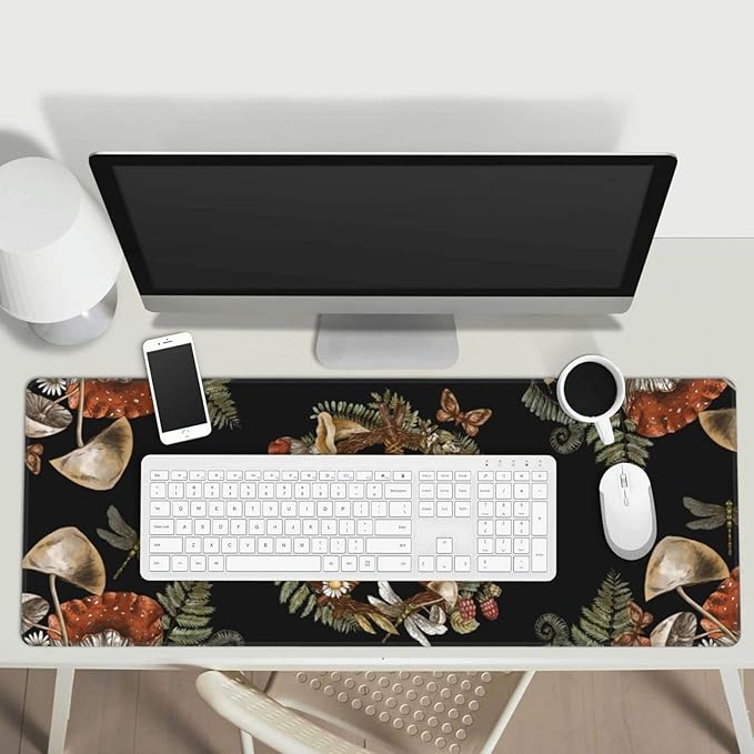 Pentagram Forest Magic Mushroom Witch Black XXL XL Large Gaming Mouse Pad for Desk, Non-Slip Long Extended Keyboard Pads Mousepad Rubber Table Mat 31.5 X 11.8 Inch