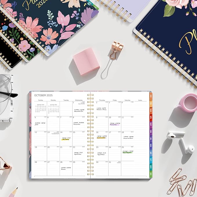 GNL 2026 Planner, Weekly and Monthly Planner January - December 2026, 6.4" x 8.3" Monthly Planner with Waterproof Flexible Cover, Spiral Binding Notebook with Colorful Tab, Pockets, Bookmark, Floral