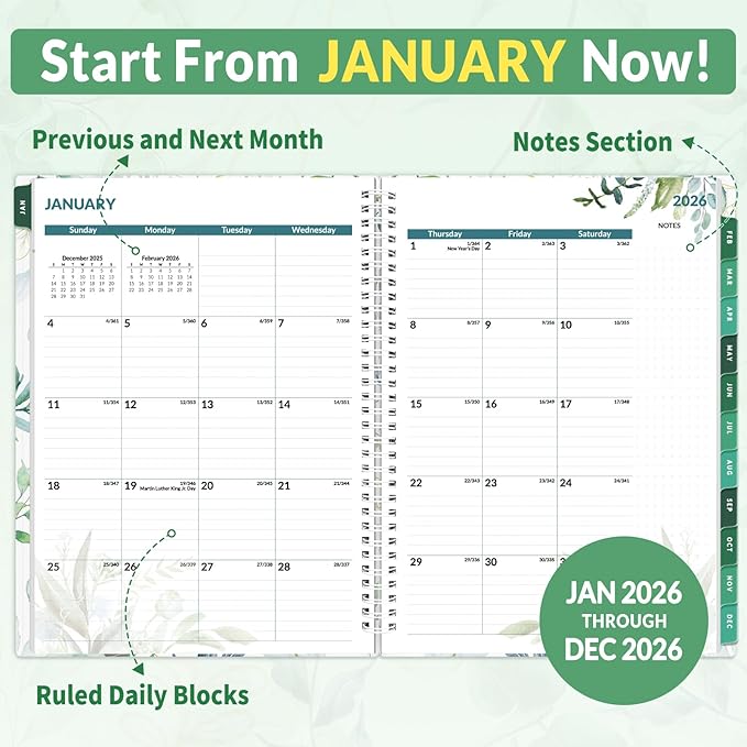 SUNEE 2026 Appointment Book, Quarter-Hourly, Weekly & Monthly - from January 2026 - December 2026, 8.5"x11" Weekly Planner, Flexible Cover, Note Pages, Pockets, Bookmark, Spiral Binding,