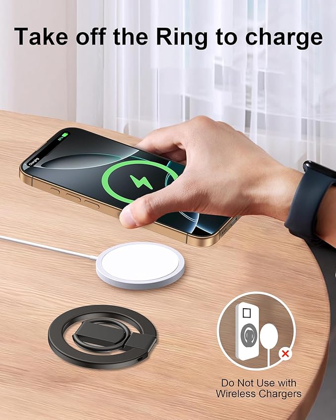 iPhone 17 Pro Max Case Magnetic Phone Ring Holder for Hand, AILKIN MagSafe Cell Phone Ring Holder Grip, Mag Safe Phone Ring Finger Holder for iPhone 17/16/15/14/13/12 Series, MagSafe Kickstand-Grey