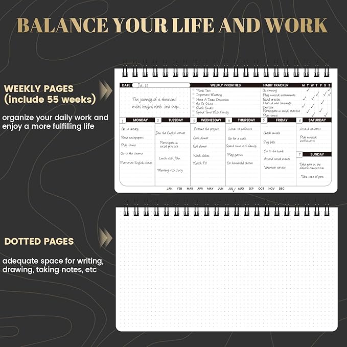 Weekly Planner 2026 - Spiral Bound, 11.2'' x 6.3'', Undated Daily Productive Weekly Planner, 55 Weeks