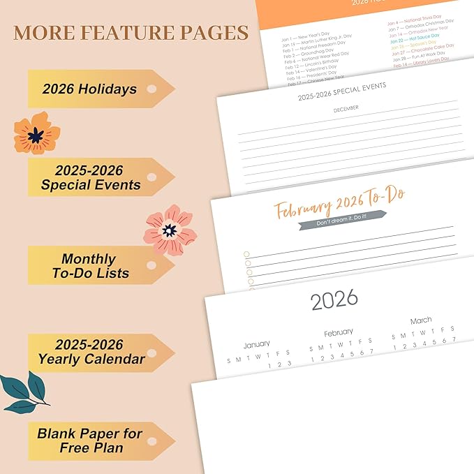 CAGIE 2026 Planner Weekly and Monthly- Dec 2025-Dec 2026 with 13 Month Tabs, Hardcover Calendar Planners with Stickers Spiral Bound Yearly Agenda Planner for Women, Blue Floral, 8.3"x9.1"