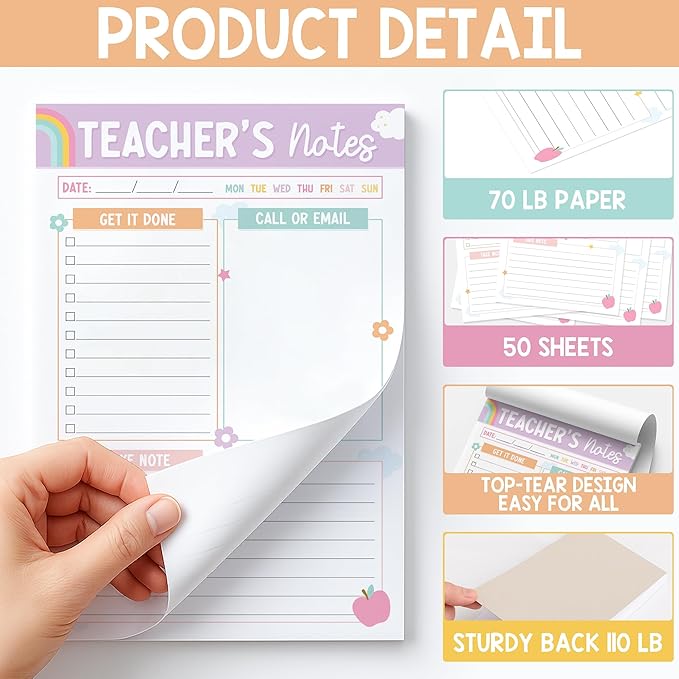 Teacher Gifts, Gifts for New Teachers, Pastel Teacher Notepad, To-Do List Notepad, Stationery Must-Have Supplies for Preschool, Elementary, Middle, and High School Teachers